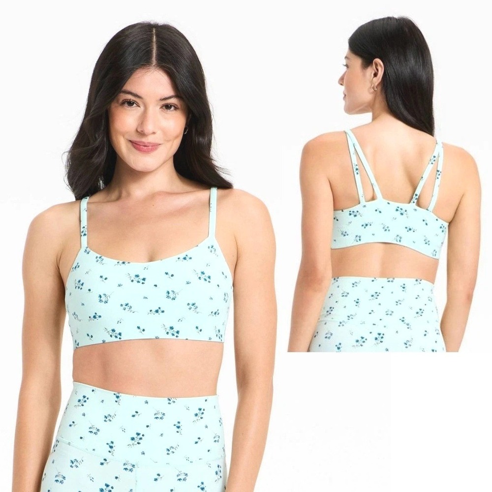All in Motion Women's Mint Green Floral Print Mesh Back Sports Bra Size M